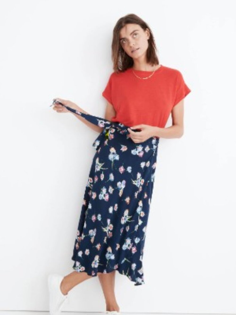 Madewell Wrap Midi Skirt in Flutter-By Floral | carnation bengali indigo